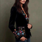 Harper - Women's Velvet Blazer with Floral Embroidered Lapels