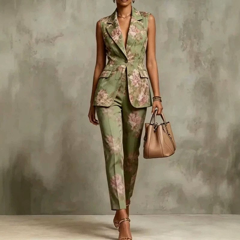 Harriet - Women's Floral Sleeveless Blazer & Pants Set 1