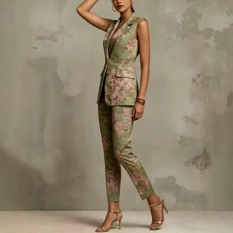 Harriet - Women's Floral Sleeveless Blazer & Pants Set 3