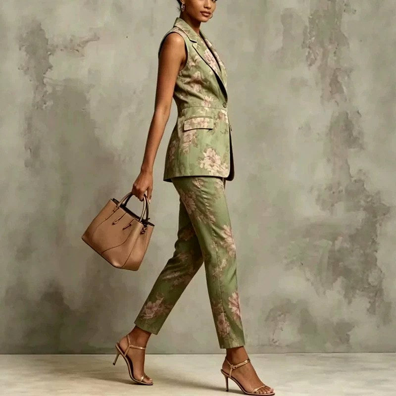 Harriet - Women's Floral Sleeveless Blazer & Pants Set 4