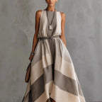 Hazel - Women's Color Block High-Low Maxi Dress 2