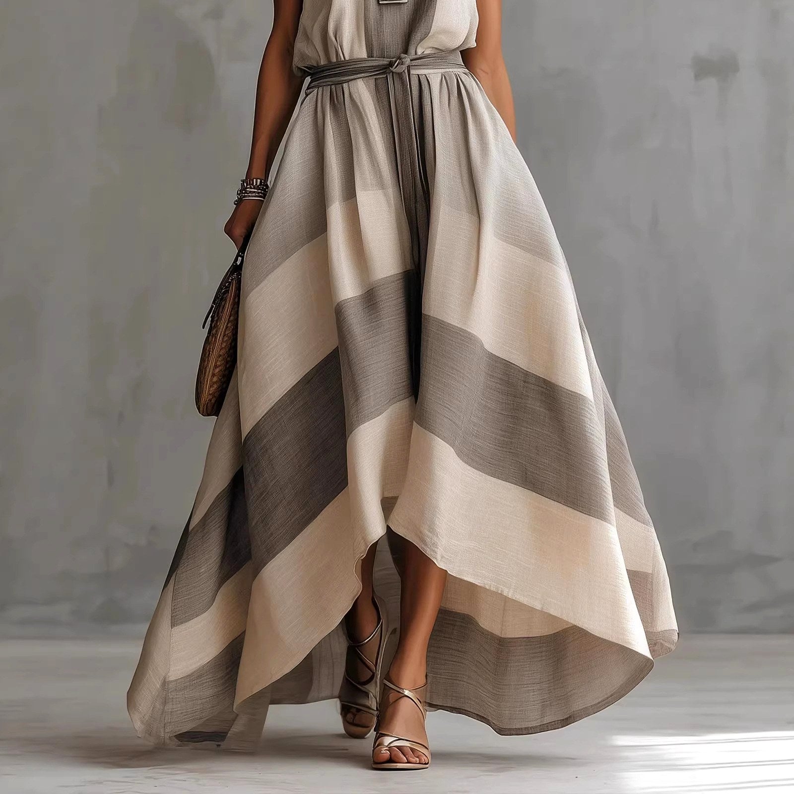 Hazel - Women's Color Block High-Low Maxi Dress 3
