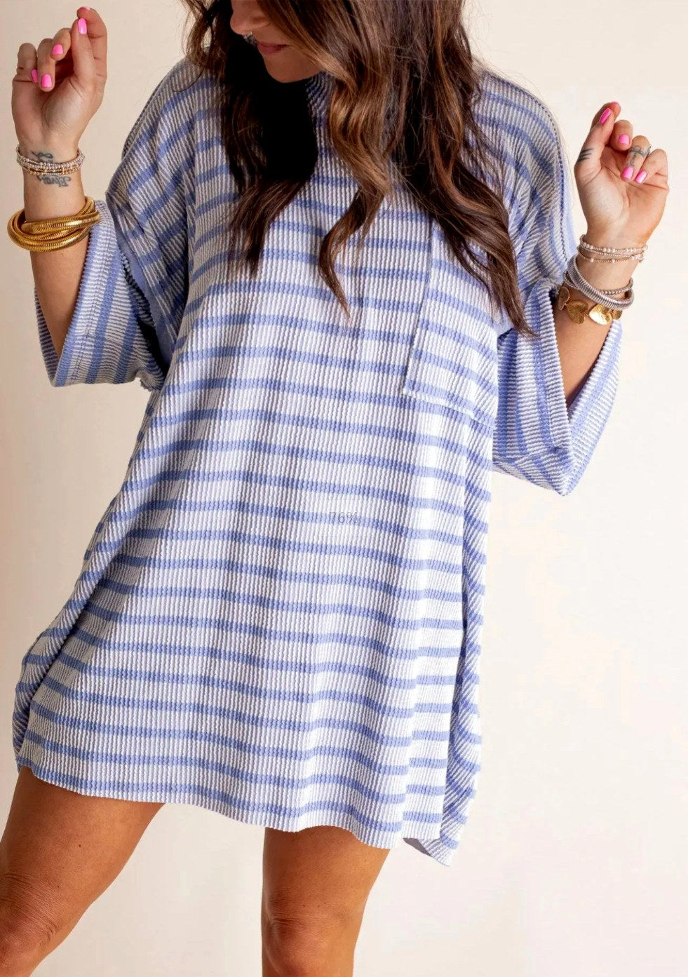Hazel - Women's Relaxed Striped Knit Tunic Top 2