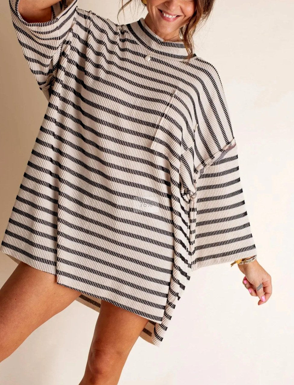 Hazel - Women's Relaxed Striped Knit Tunic Top 4