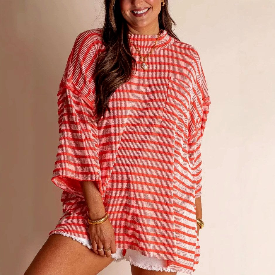 Hazel - Women's Relaxed Striped Knit Tunic Top 7