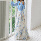 Henrietta - Women's Floral A-Line Maxi Dress with Blouson Sleeves
