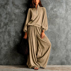 Hosanna - Women's Crinkled Half-Zip Wide Leg Matching Set 1