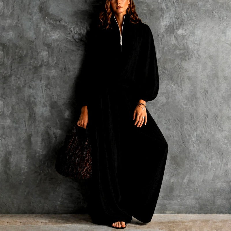 Hosanna - Women's Crinkled Half-Zip Wide Leg Matching Set 2
