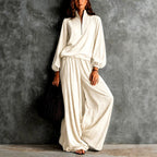 Hosanna - Women's Crinkled Half-Zip Wide Leg Matching Set 3