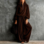 Hosanna - Women's Crinkled Half-Zip Wide Leg Matching Set 5