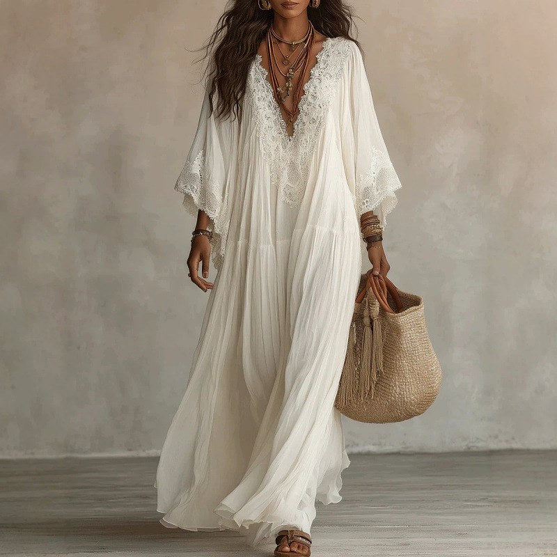 Hosanna - Women's Lace Trim Boho Maxi Dress 1