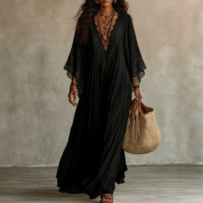 Hosanna - Women's Lace Trim Boho Maxi Dress 2