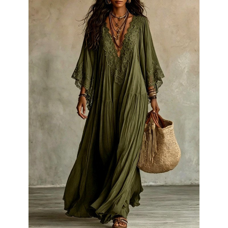 Hosanna - Women's Lace Trim Boho Maxi Dress 5