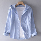 Indira - Women's Button-Front Hooded Linen Shirt
