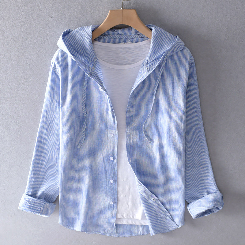 Indira - Women's Button-Front Hooded Linen Shirt