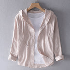Indira - Women's Button-Front Hooded Linen Shirt