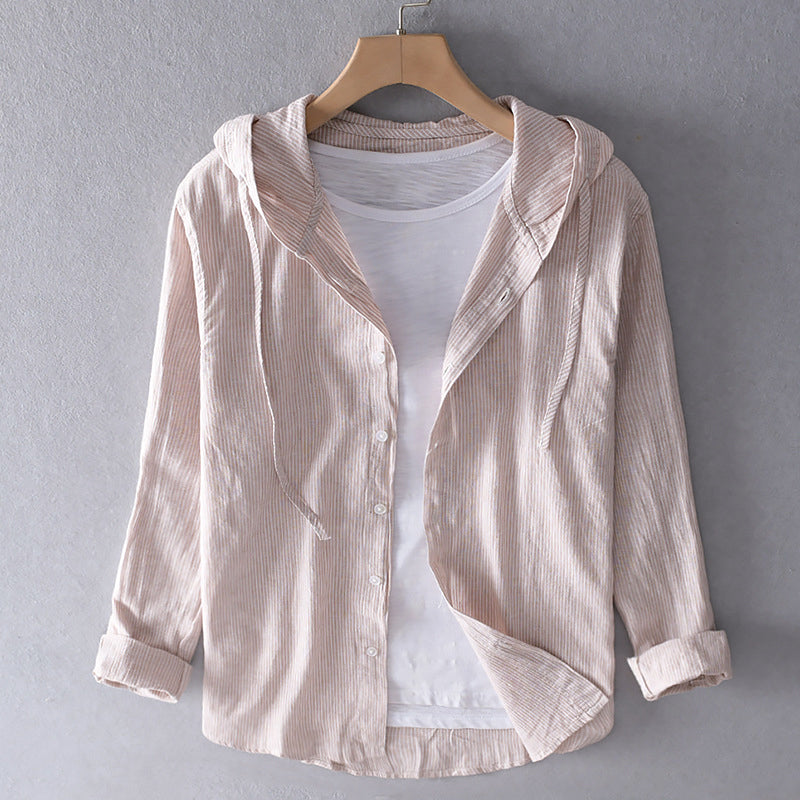 Indira - Women's Button-Front Hooded Linen Shirt