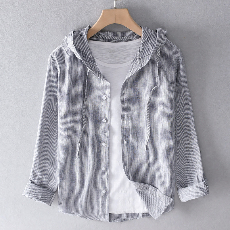 Indira - Women's Button-Front Hooded Linen Shirt