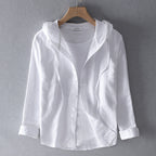 Indira - Women's Button-Front Hooded Linen Shirt