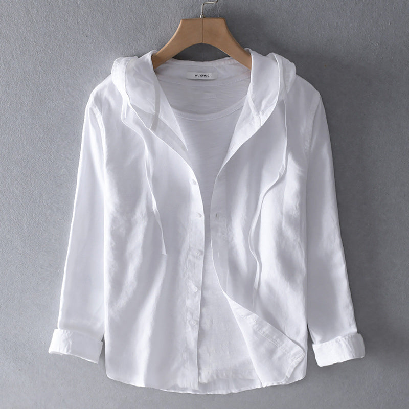 Indira - Women's Button-Front Hooded Linen Shirt