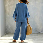 Indra - Women's Polka Dot V-Neck Wide Leg Matching Set 3