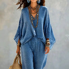 Indra - Women's Polka Dot V-Neck Wide Leg Matching Set 4