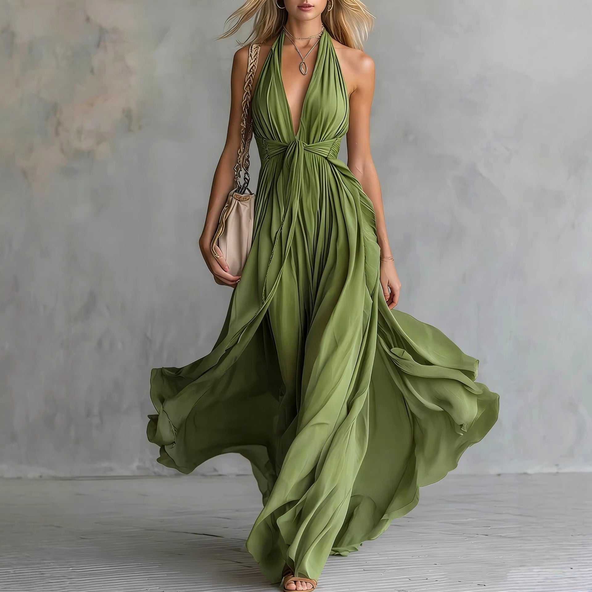 Iona - Women's Flowing Halter Maxi Dress 2