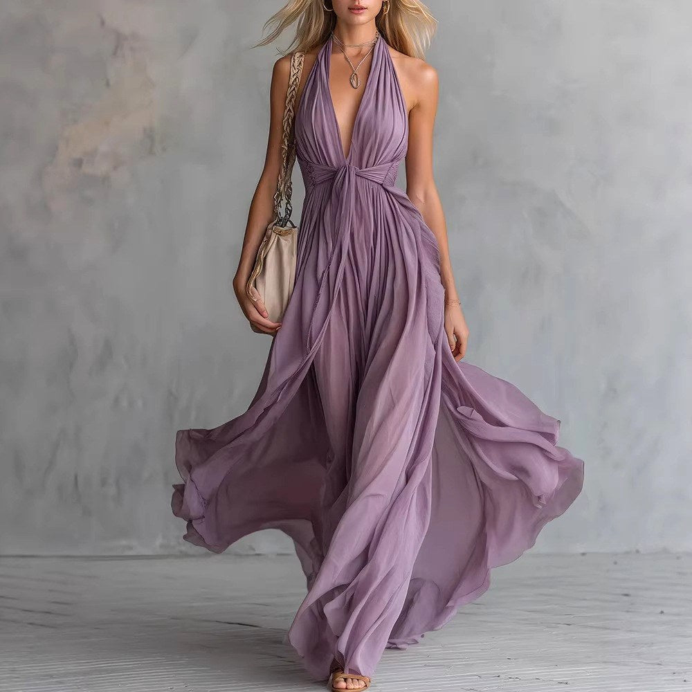 Iona - Women's Flowing Halter Maxi Dress 4