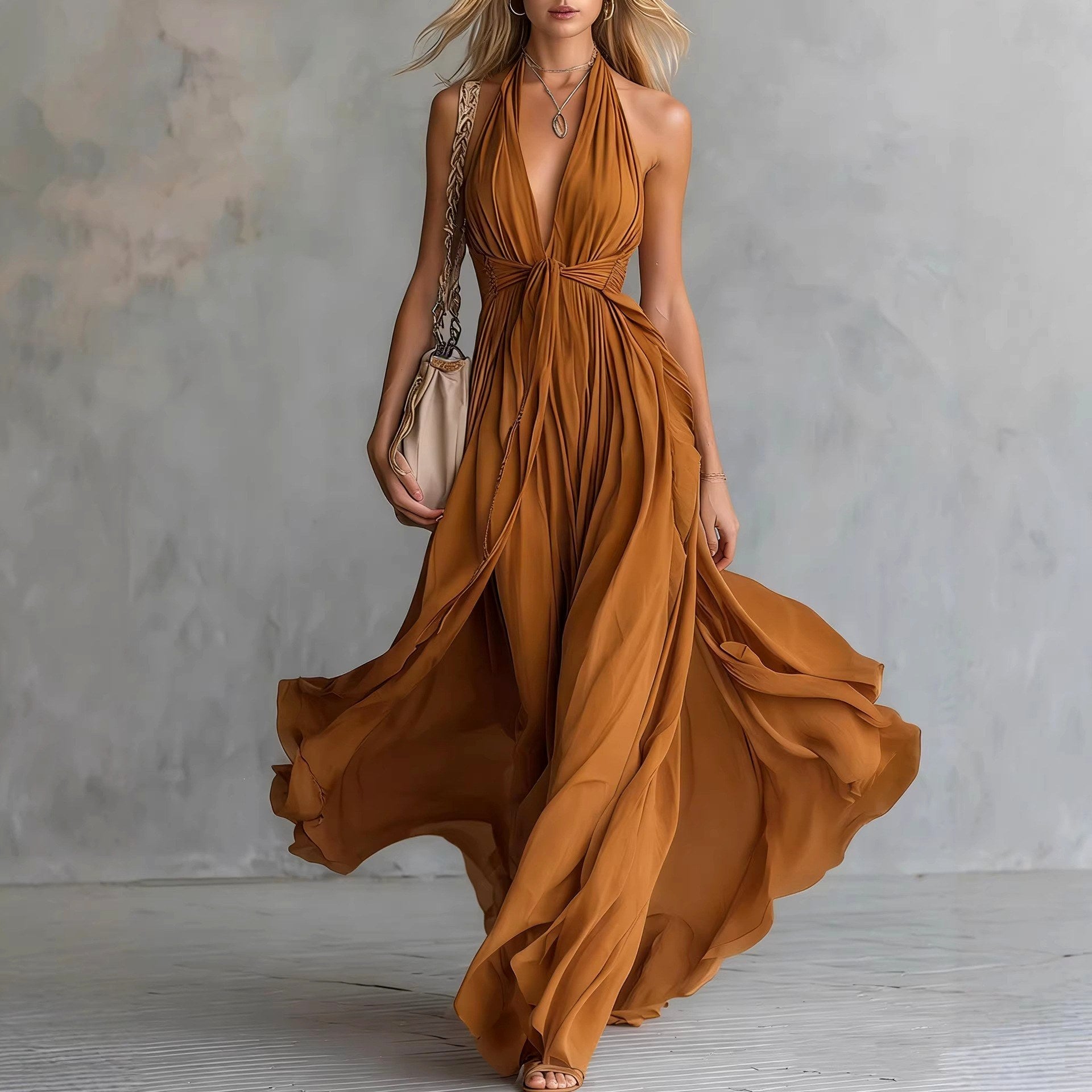 Iona - Women's Flowing Halter Maxi Dress 5