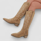 Irene - Women's Suede Knee-High Boots with Western Embroidery