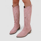 Irene - Women's Suede Knee-High Boots with Western Embroidery