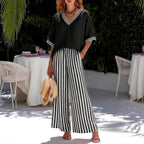 Irene - Women's Striped V-Neck Wide Leg Matching Set 4
