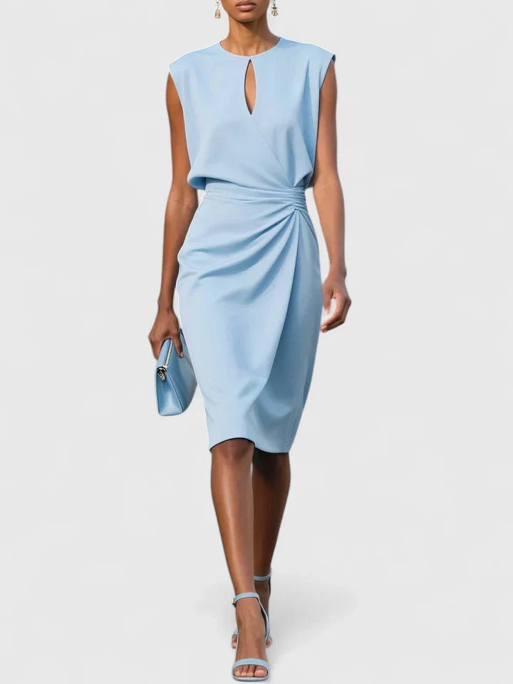 Iris - Women's Ruched Sleeveless Midi Dress