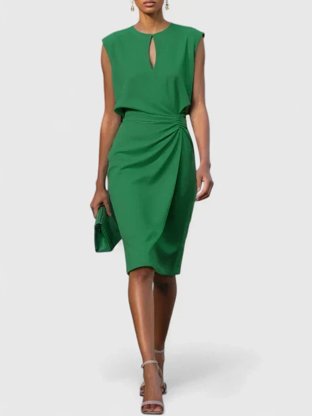 Iris - Women's Ruched Sleeveless Midi Dress