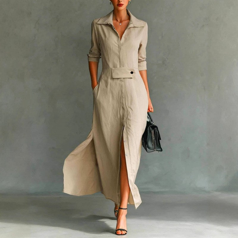 Ivana - Women's Collared Long Sleeve Shirt Maxi Dress 1