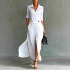 Ivana - Women's Collared Long Sleeve Shirt Maxi Dress 2