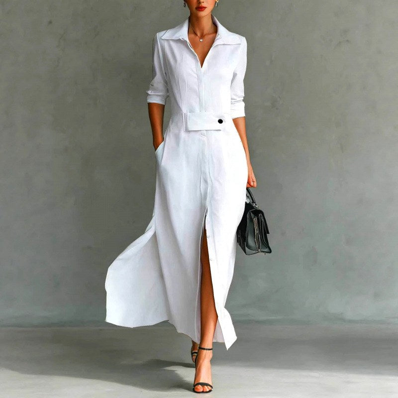 Ivana - Women's Collared Long Sleeve Shirt Maxi Dress 2