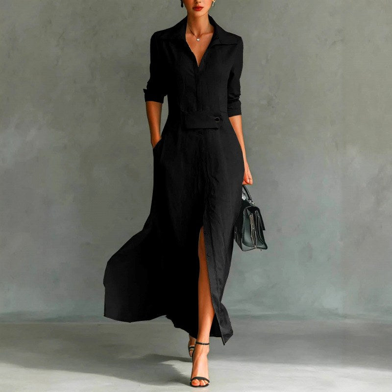 Ivana - Women's Collared Long Sleeve Shirt Maxi Dress 3