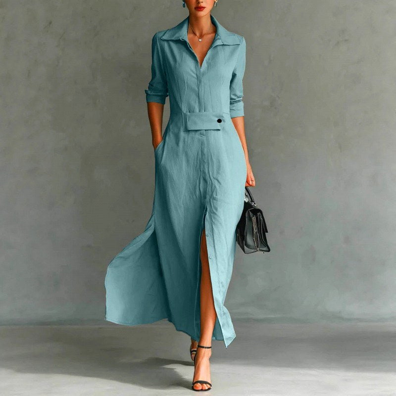 Ivana - Women's Collared Long Sleeve Shirt Maxi Dress 4