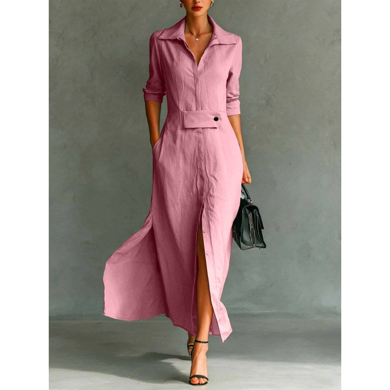 Ivana - Women's Collared Long Sleeve Shirt Maxi Dress 5