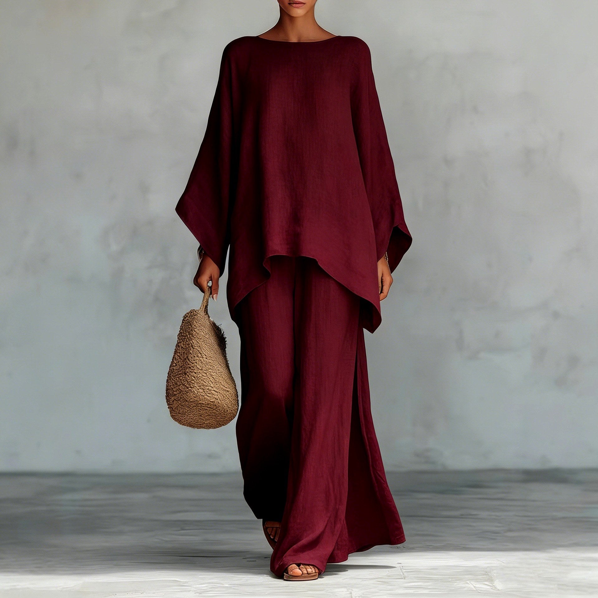 Ivana - Women's Linen Blend Kimono Sleeve Matching Set 4