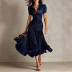 Ivana - Women's Striped Satin Puff Sleeve Midi Dress 1
