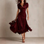 Ivana - Women's Striped Satin Puff Sleeve Midi Dress 2