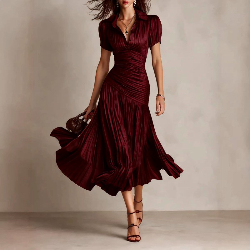 Ivana - Women's Striped Satin Puff Sleeve Midi Dress 2