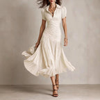 Ivana - Women's Striped Satin Puff Sleeve Midi Dress 3