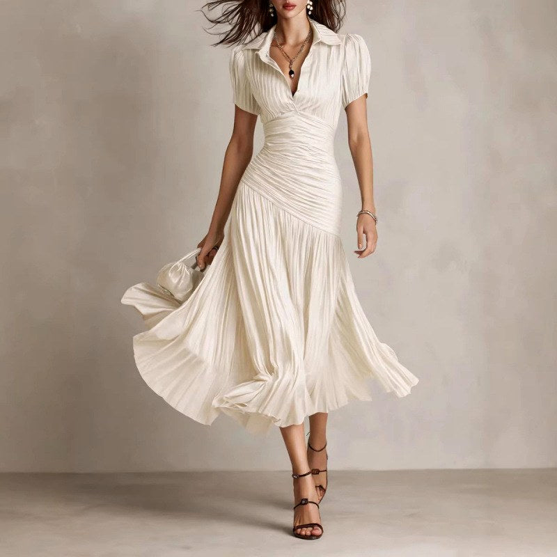 Ivana - Women's Striped Satin Puff Sleeve Midi Dress 3