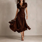 Ivana - Women's Striped Satin Puff Sleeve Midi Dress 4