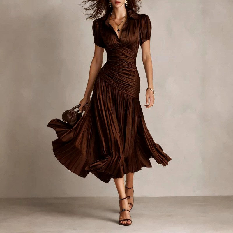 Ivana - Women's Striped Satin Puff Sleeve Midi Dress 4