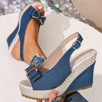 Jacqueline - Women's Denim Bow Wedge Sandals