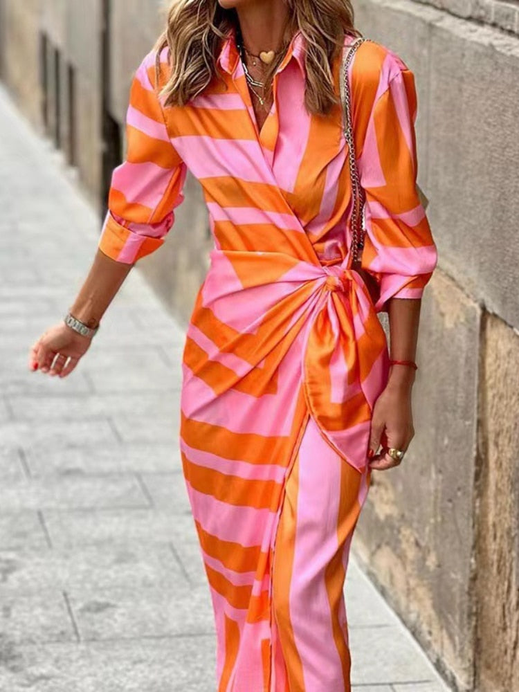 Jade - Women's Striped Wrap Midi Dress